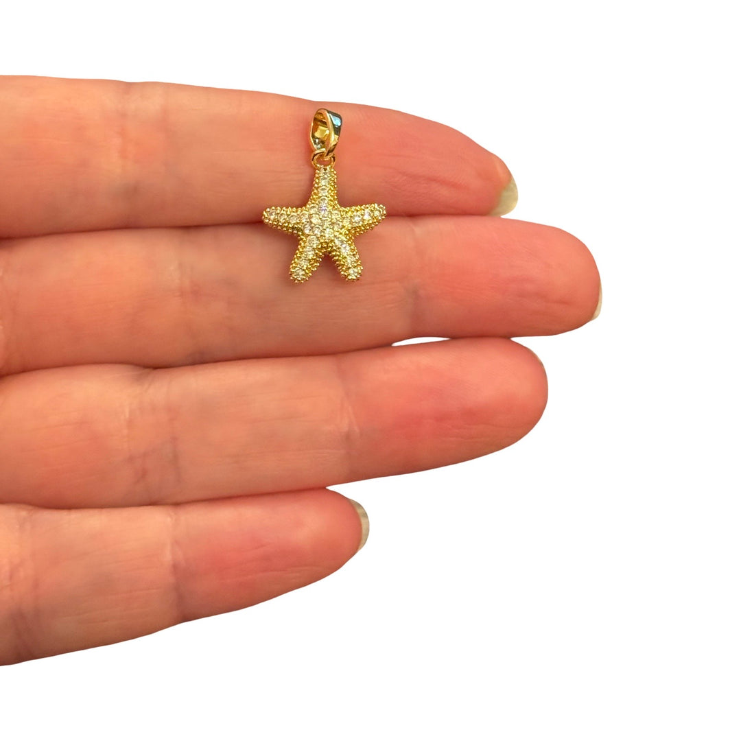 24Kt Gold Plated Clear CZ Mini Starfish Pendant – 21x15mm