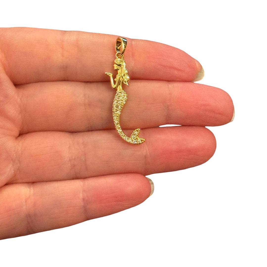 24Kt Gold Plated Mermaid CZ Pendant – 35x9mm