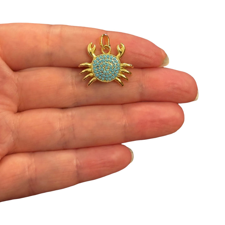24Kt Gold Plated Turquoise CZ Crab Pendant – 22x22mm