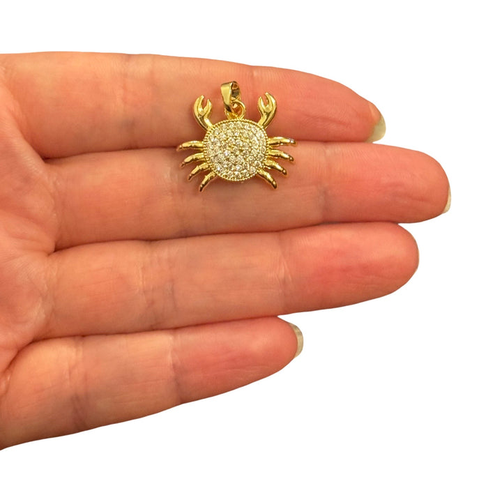 24Kt Gold Plated Clear CZ Crab Pendant – 22x22mm