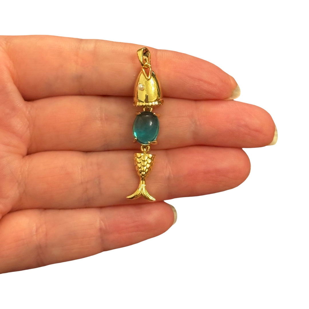 24Kt Gold Plated Blue Fish Articulated Pendant – 42x10mm