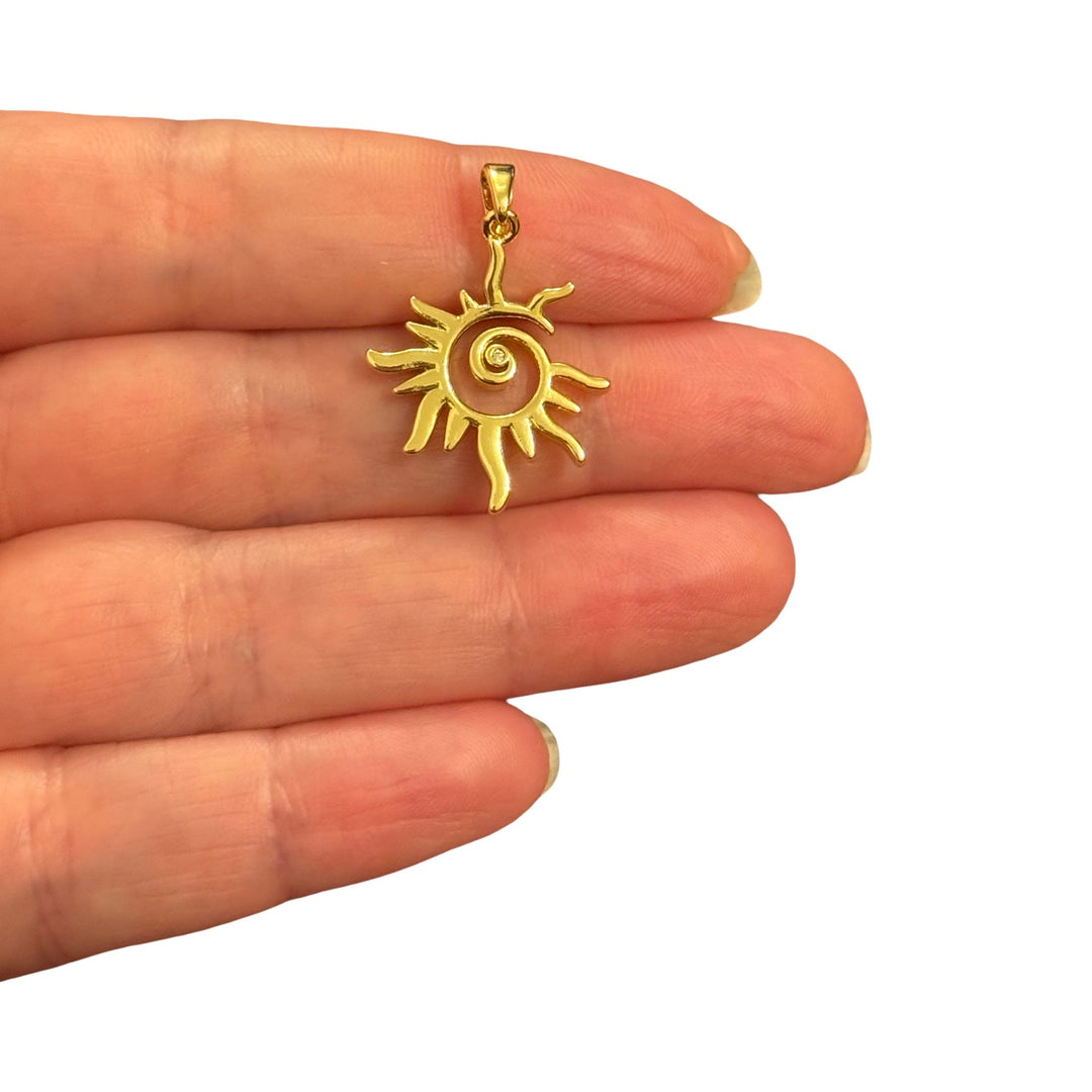 24Kt Gold Plated Spiral Sun Pendant – 28x20mm