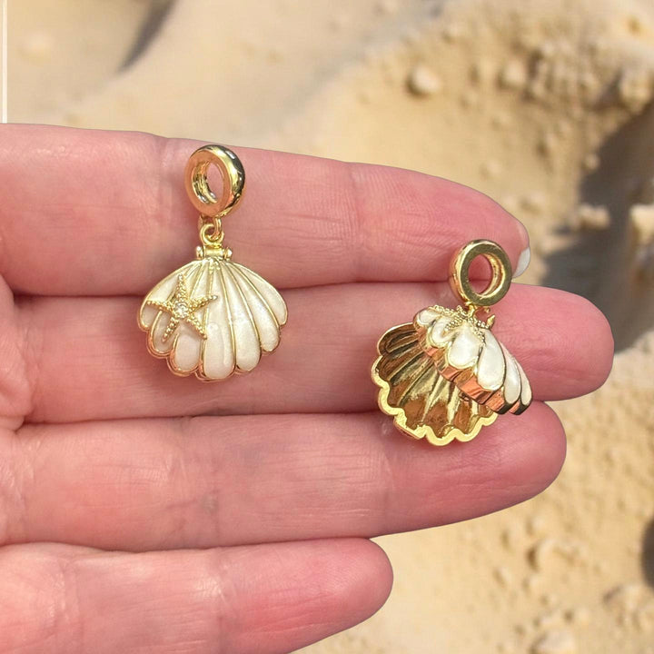 Gold Enamel Locket Shell Pendant with CZ Starfish – Ivory