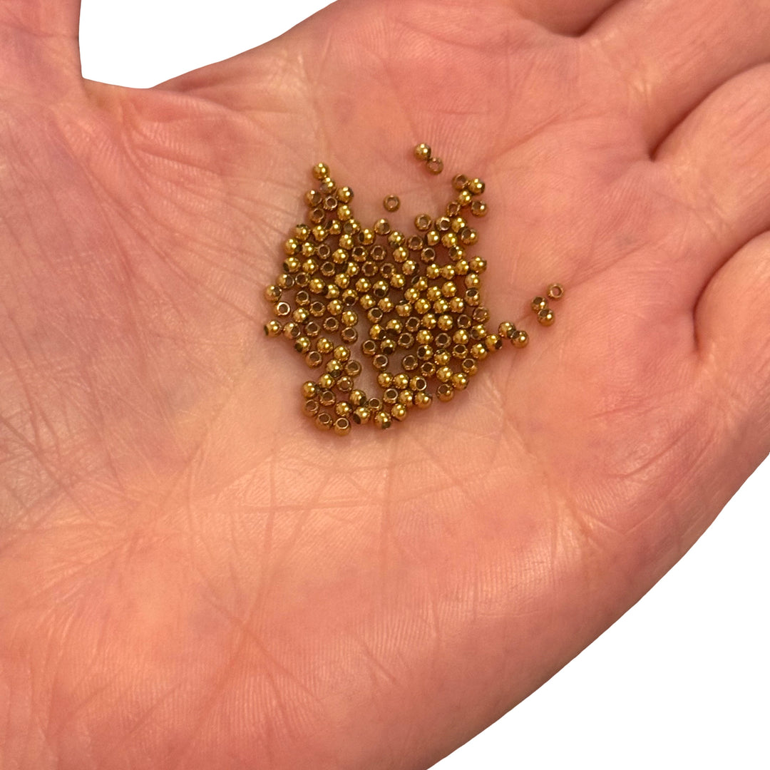 Waterproof 24Kt PVD Gold Plated 2mm Stainless Steel Spacer Balls, 10pcs