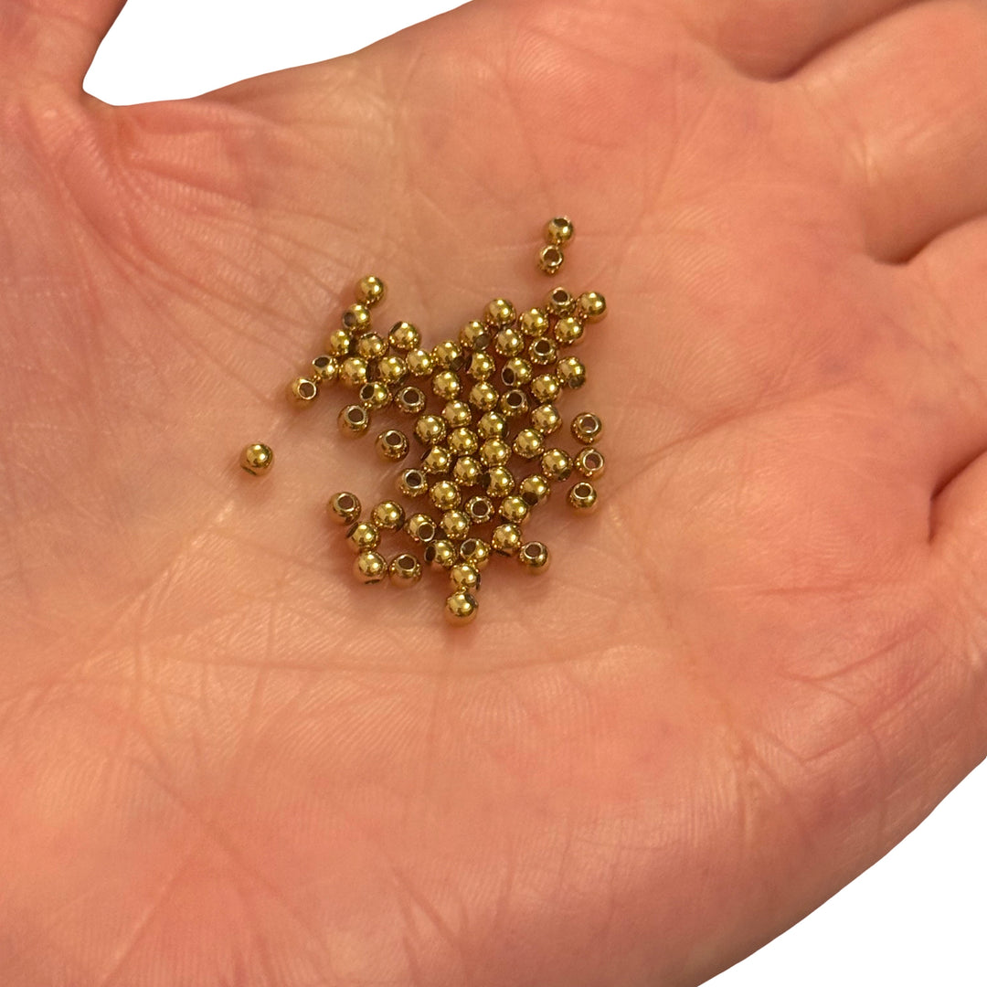 Waterproof 24Kt PVD Gold Plated 2.5mm Stainless Steel Spacer Balls, 10pcs