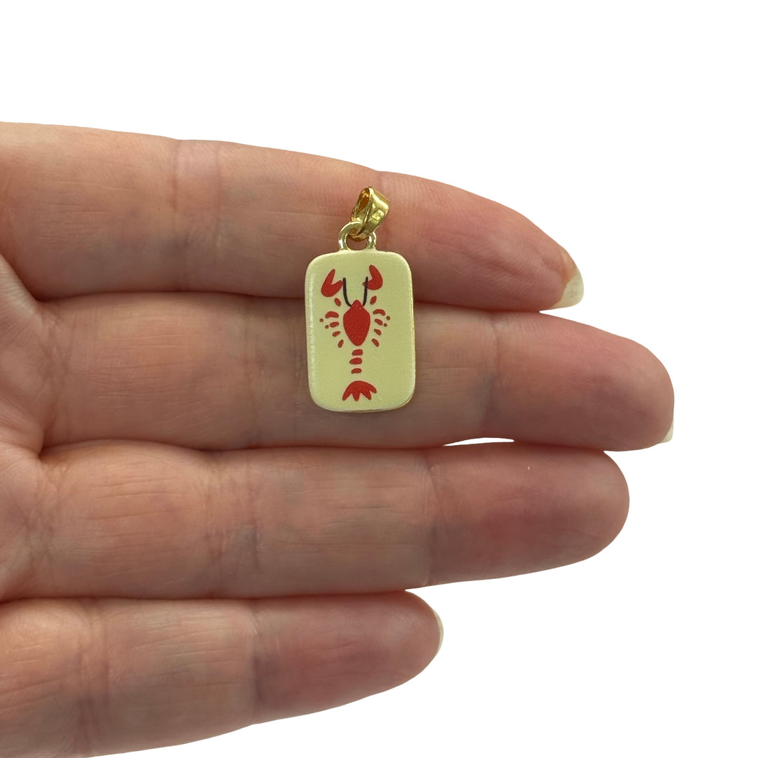 24Kt Gold Plated Red Lobster Double Sided Enamel Pendant – 26x12mm