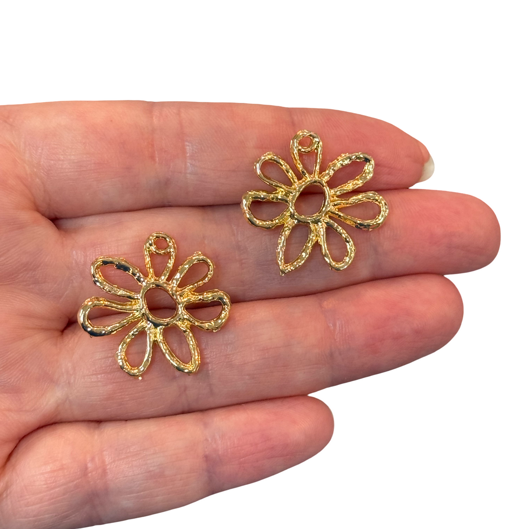 24Kt Gold Plated Flower Charms, Gold Flower Charms, 2 pcs in a pack