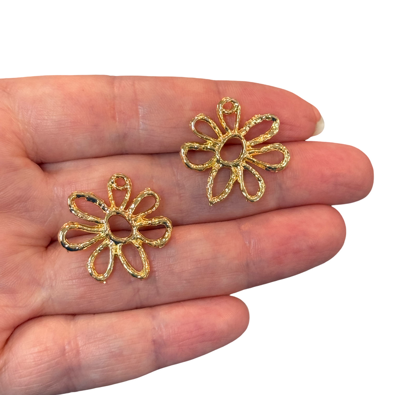 24Kt Gold Plated Flower Charms, Gold Flower Charms, 2 pcs in a pack