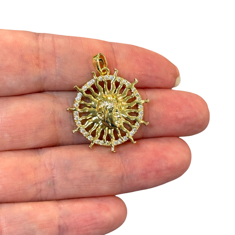 24Kt Gold Plated Sun Face Pendant with CZ Accents