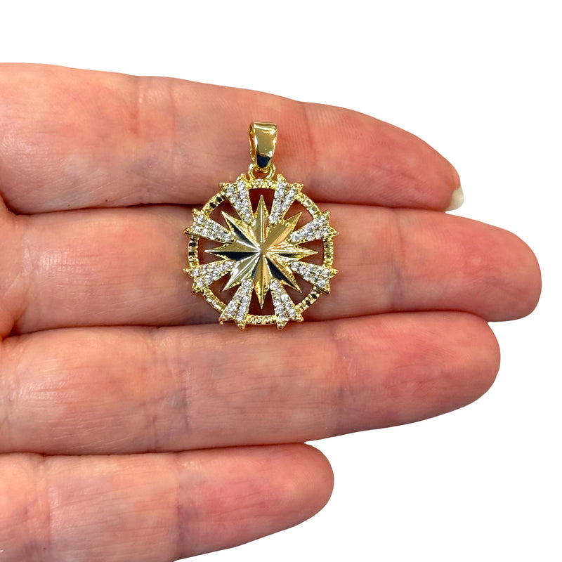 24Kt Gold Plated CZ Compass Star Pendant – 23x20mm
