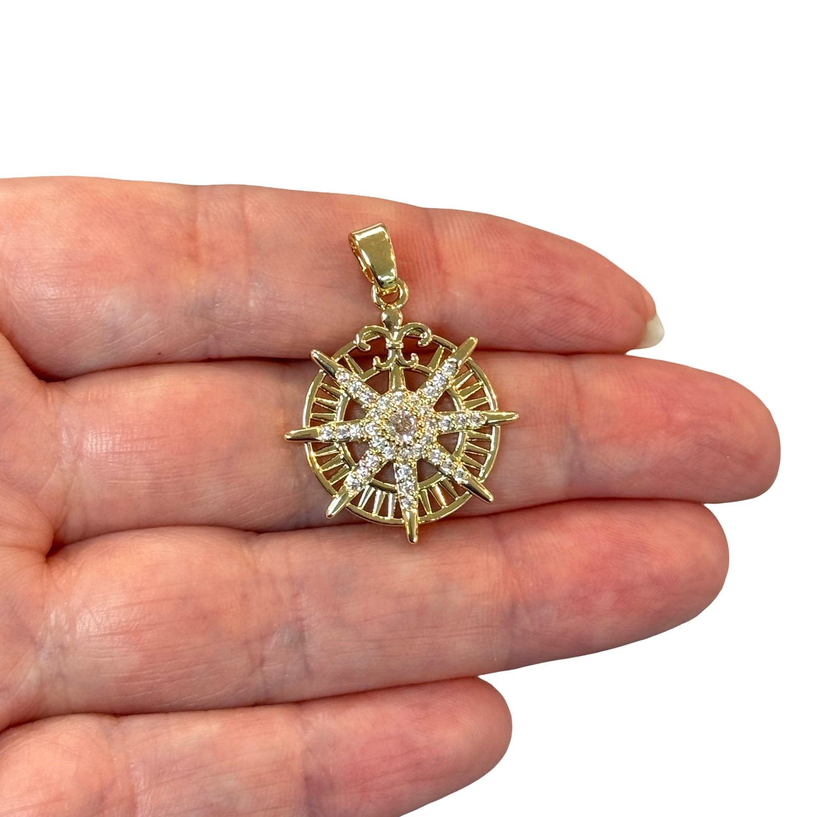 24Kt Gold Plated CZ Compass Star Pendant – 23x20mm