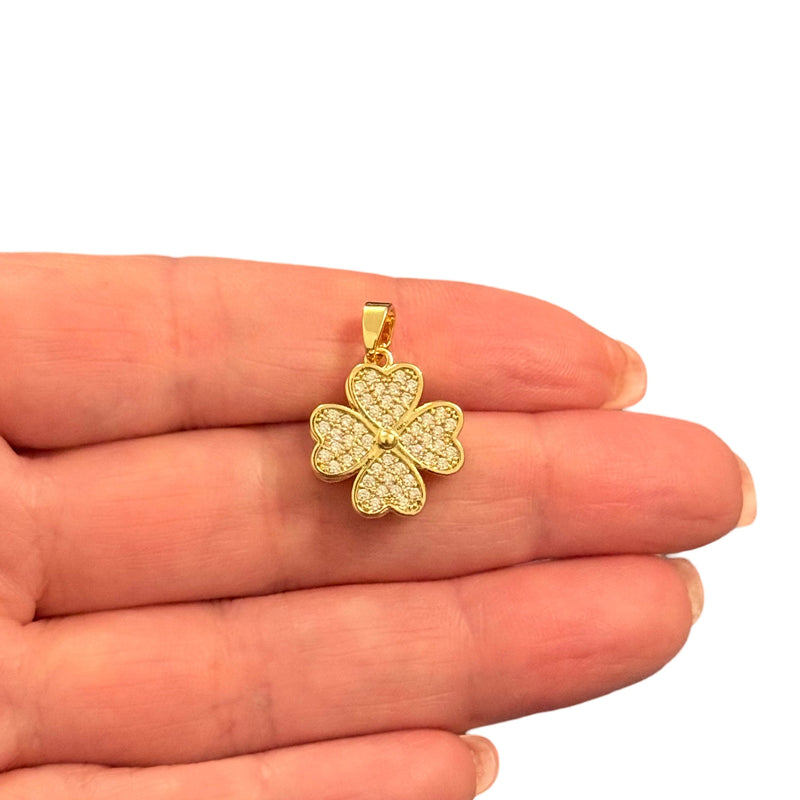 Twist Clover Waterproof 24Kt Gold Plated Stainless Steel CZ Pendant With Attached Bail