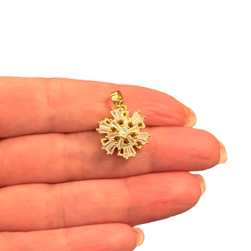 Twist Flower Waterproof 24Kt Gold Plated Stainless Steel CZ Pendant With Attached Bail