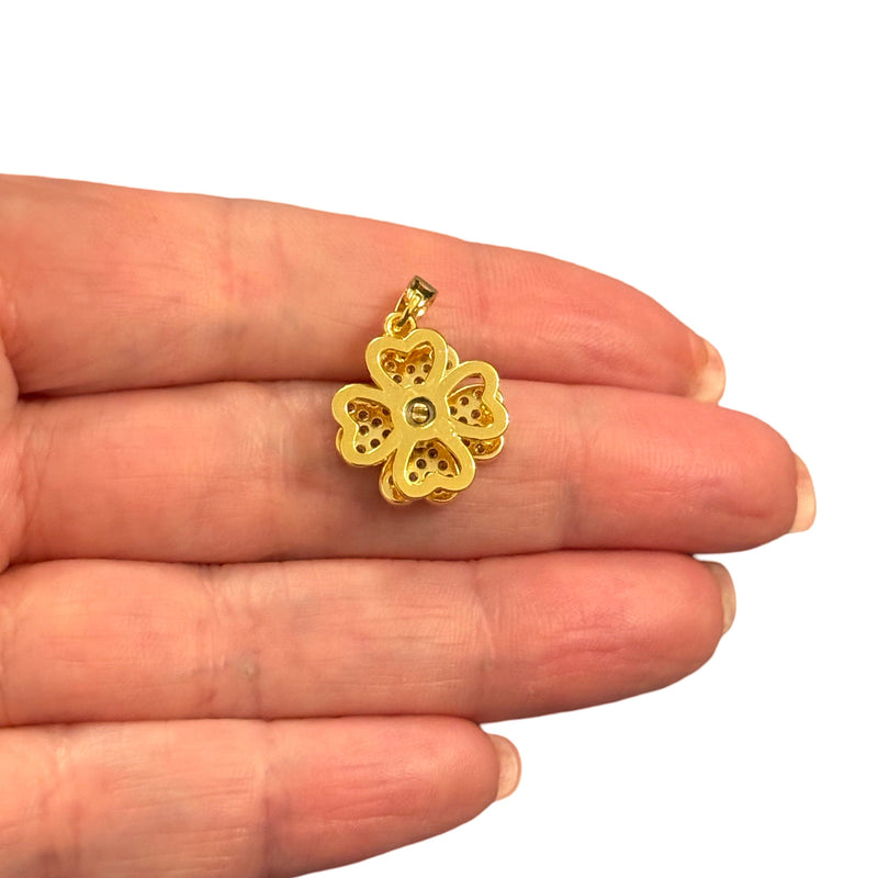 Twist Clover Waterproof 24Kt Gold Plated Stainless Steel CZ Pendant With Attached Bail