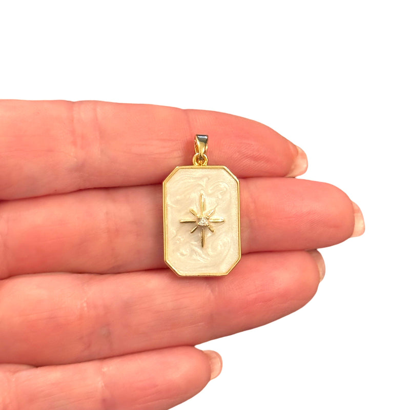 CZ Ivory Starburst Pendant Waterproof 24Kt Gold Plated Stainless Steel CZ Pendant With Attached Bail