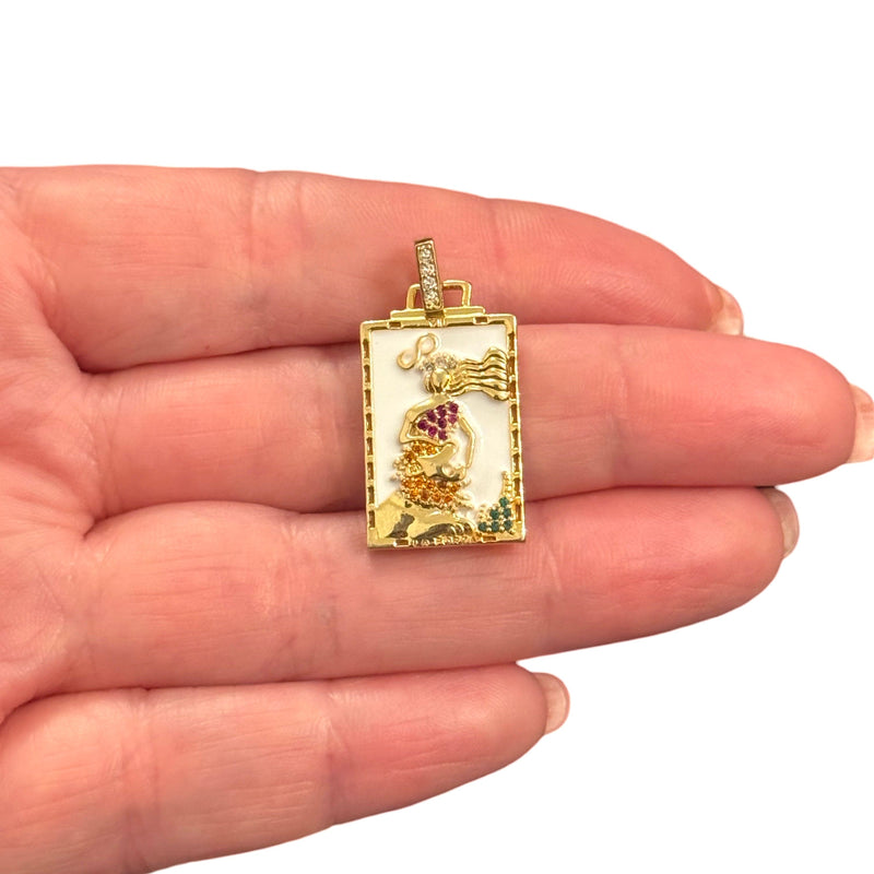 Strength Tarot Pendant (La Forza) Waterproof 24Kt Gold Plated Stainless Steel CZ Pendant With Attached Bail