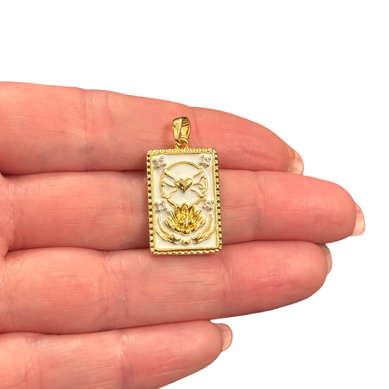 The Lotus Tarot Pendant Waterproof 24Kt Gold Plated Stainless Steel CZ Pendant With Attached Bail