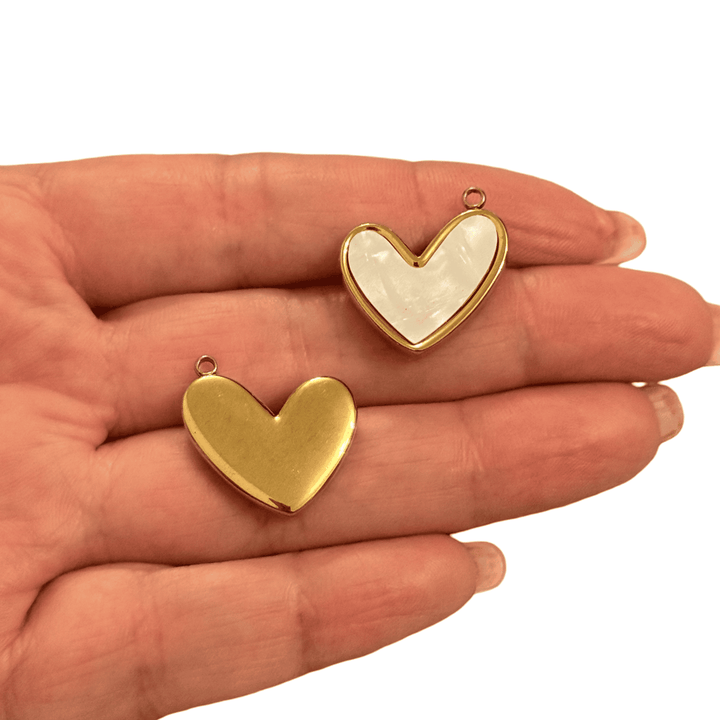 Waterproof Stainless Steel Mother of Pearl Heart Charm