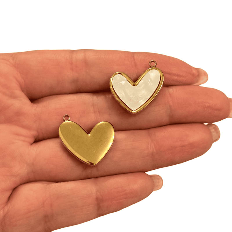 Waterproof Stainless Steel Mother of Pearl Heart Charm