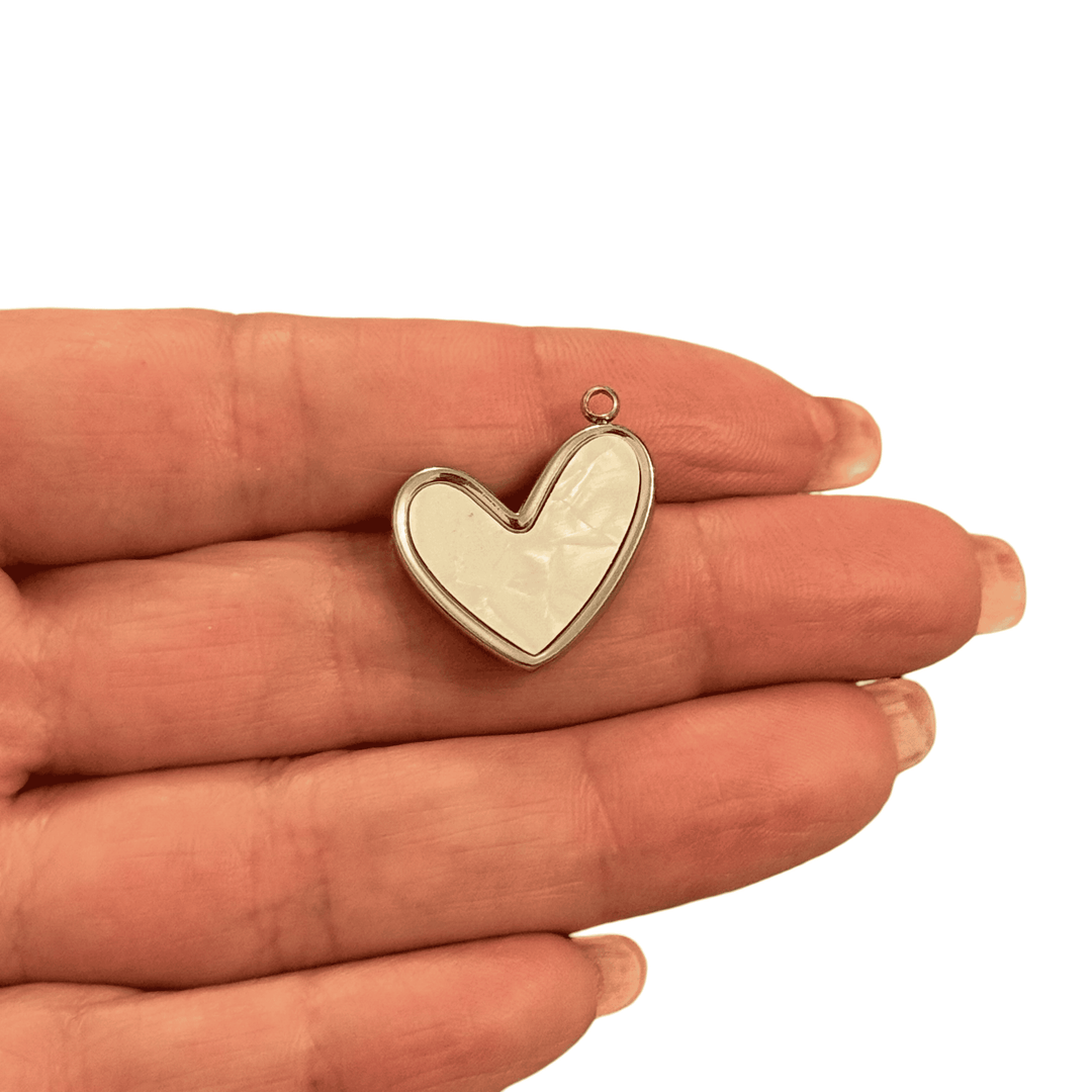 Waterproof Stainless Steel Mother of Pearl Heart Charm