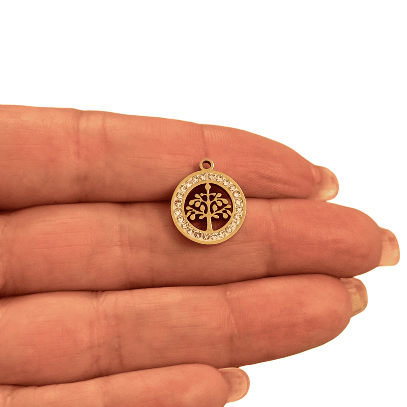 Waterproof Stainless Steel Gold Tree of Life Pendant with CZ Accents