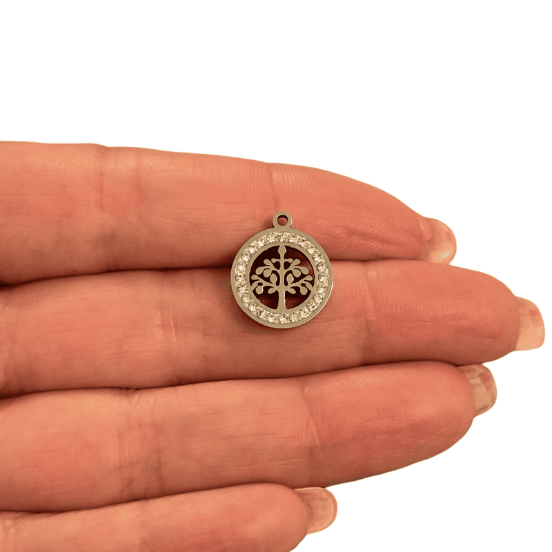 Waterproof Stainless Steel Tree of Life Pendant with CZ Accents