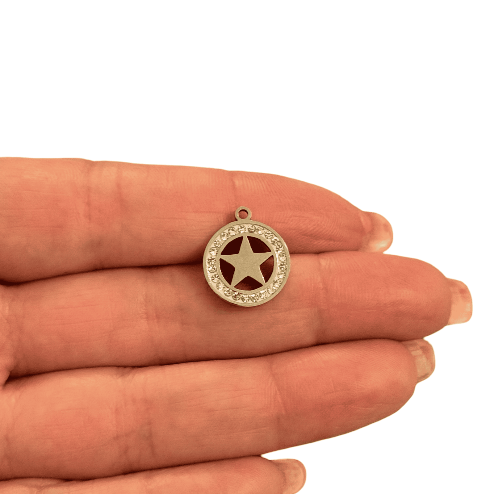 Waterproof Stainless Steel Star Charm with CZ Accents