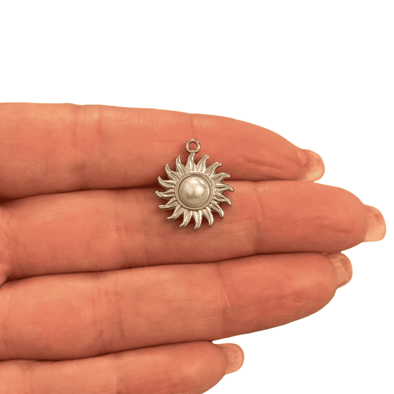 Waterproof Stainless Steel Sunburst Pearl Charm