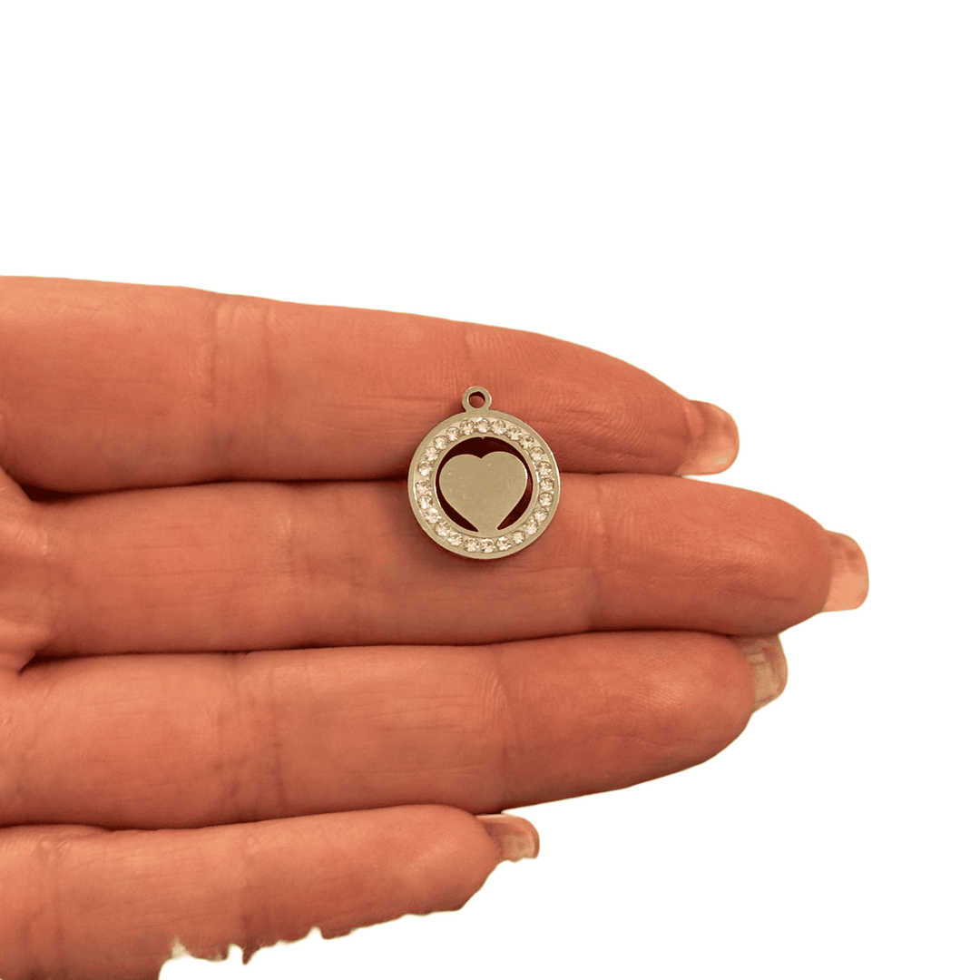 Waterproof Stainless Steel Heart Charm with CZ Border