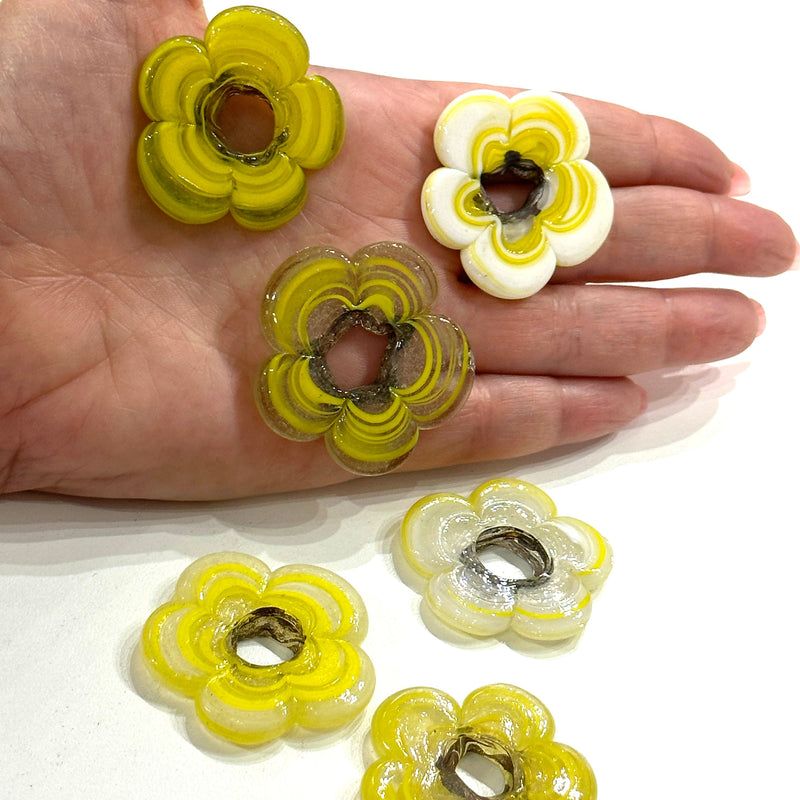 Artisan Handmade Chunky Marbled Glass Flower Beads, Size Between 35 - 40mm, 5 pcs in a pack