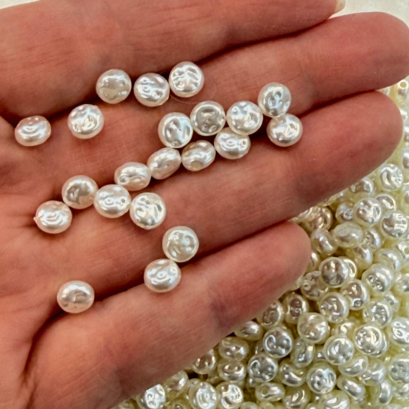 Ivory Color Acrylic Baroque Pearl 6x5.8mm Beads with 1.5mm Hole, 50 Gr Pack-680 Beads