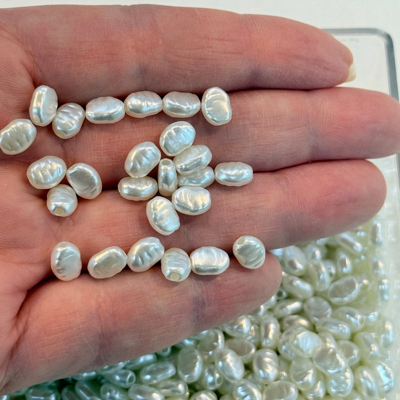 Ivory Color Acrylic Baroque Pearl 7x5.5mm Beads with 1.5mm Hole, 50 Gr Pack-580 Beads