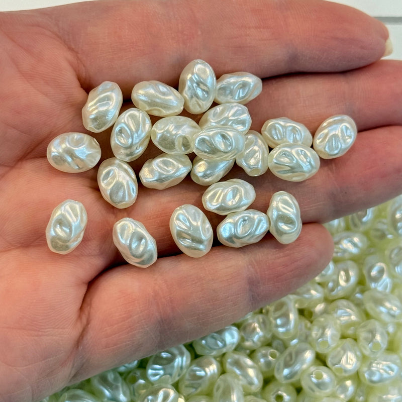Ivory Color Acrylic Baroque Pearl 9.8x6.2mm Beads with 1.5mm Hole, 50 Gr Pack-215 Beads