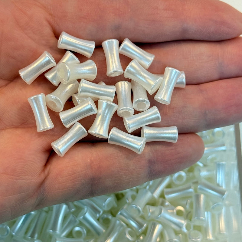 Ivory Color Acrylic Pearl Tube 11.2x5.3mm Beads with 2.5mm Hole, 50 Gr Pack-335 Beads