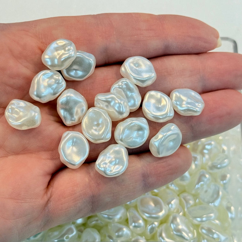Ivory Color Acrylic Baroque Pearl 12.4x10.3mm Beads with 1mm Hole, 50 Gr Pack-115 Beads