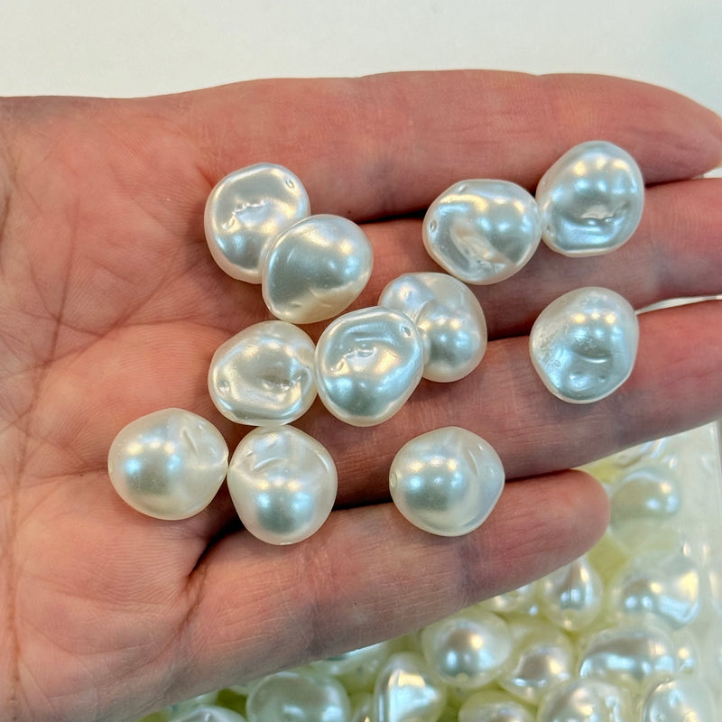 Ivory Color Acrylic Baroque Pearl 14x12mm Beads with 1mm Hole, 50 Gr Pack-65 Beads