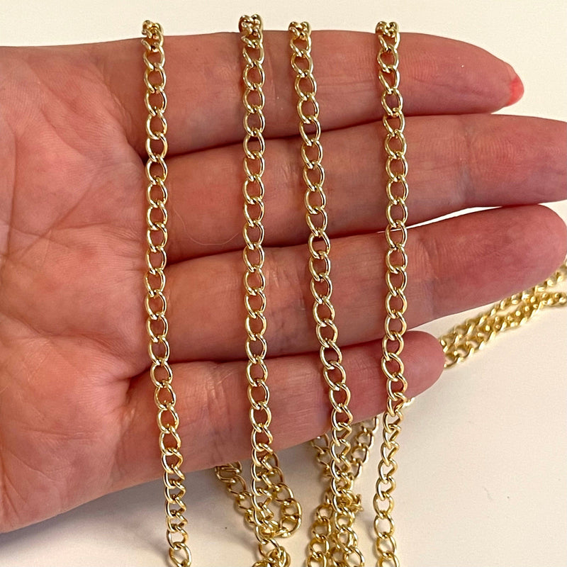 16.5 Foot Bulk, 24Kt Gold Plated 4x3mm Gourmet Chain, Gold Plated Open Link Chain