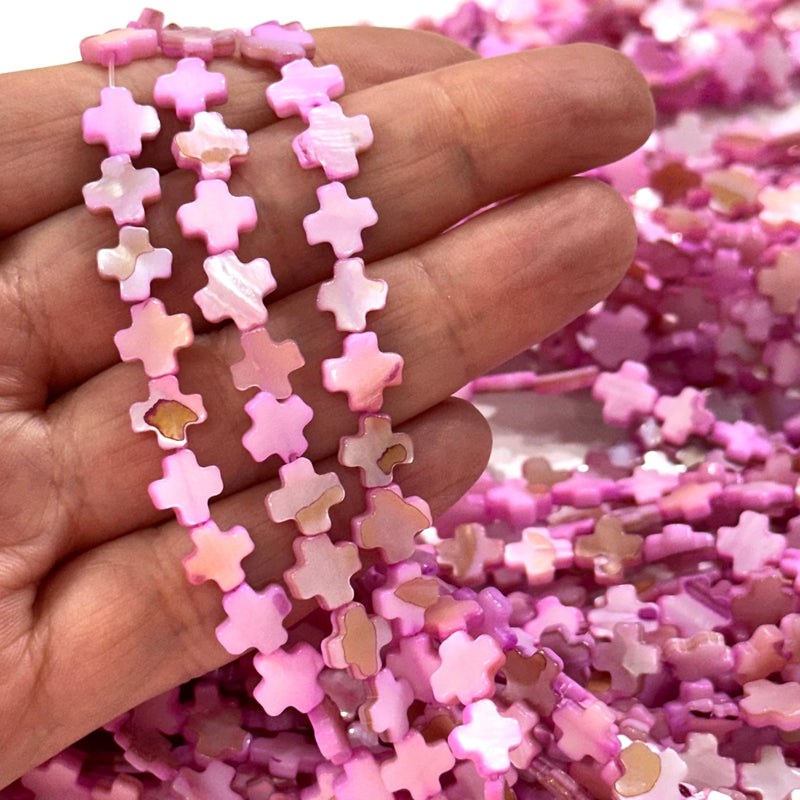 Mother Of Pearl Cross 8mm Beads, Colored Mother of Pearl Cross, 47 Beads Strand