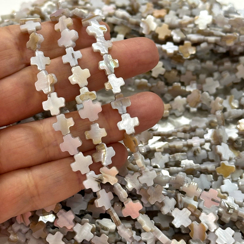 Mother Of Pearl Cross 8mm Beads, Colored Mother of Pearl Cross, 47 Beads Strand