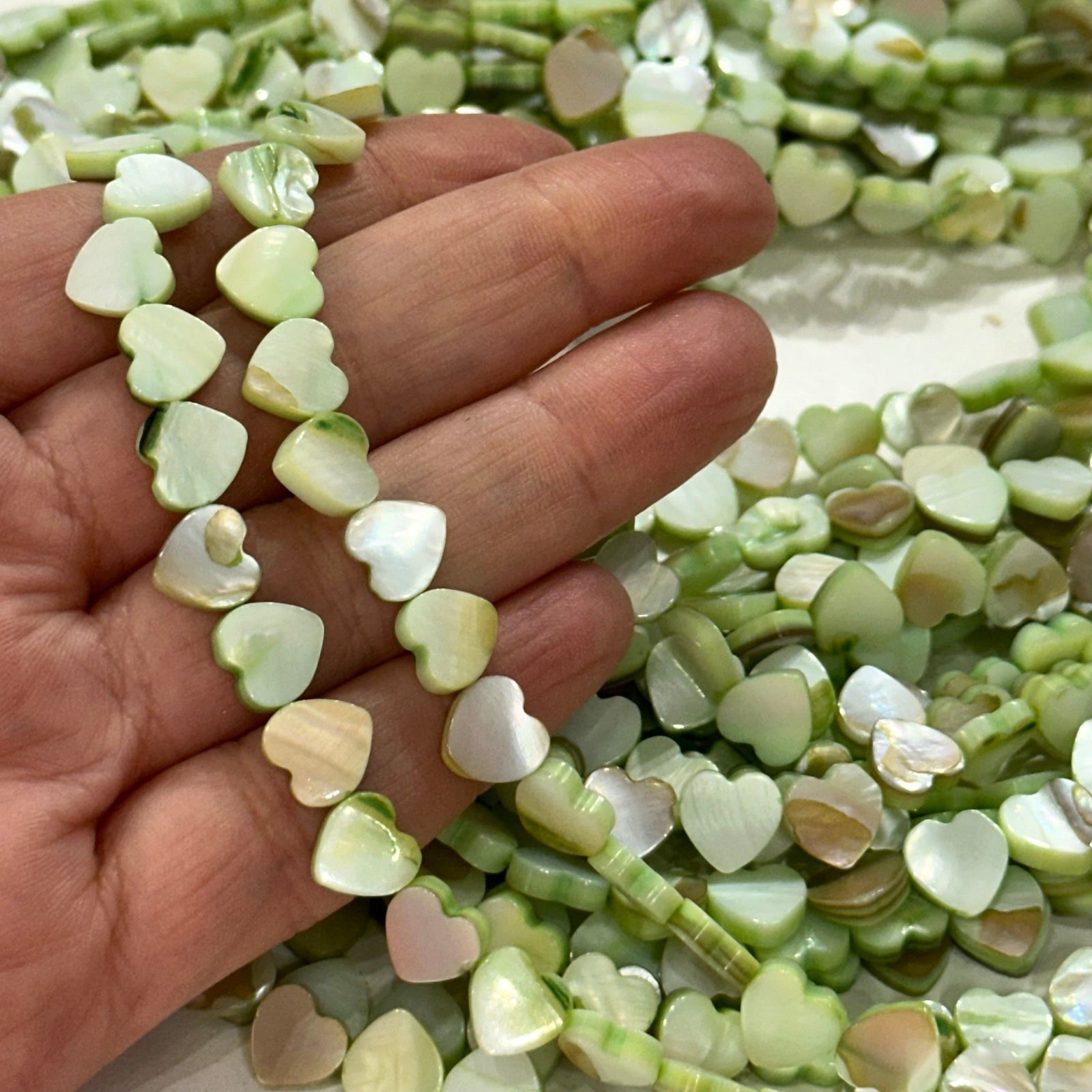 Mother Of Pearl Heart Colored 8mm Beads, Horizontal Hole 48 Beads Strand