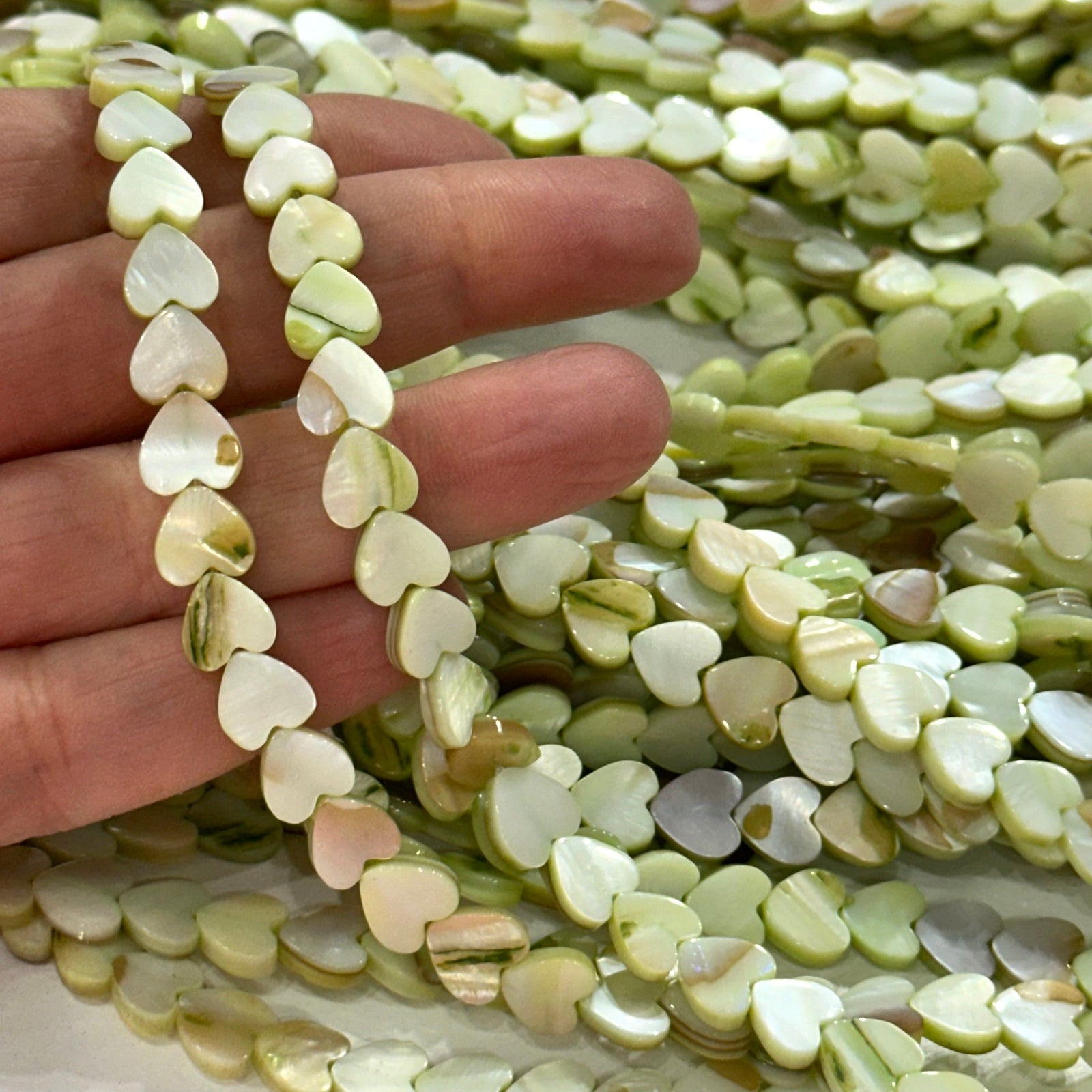 Mother Of Pearl Heart Colored 8mm Beads, Vertical Hole 48 Beads Strand