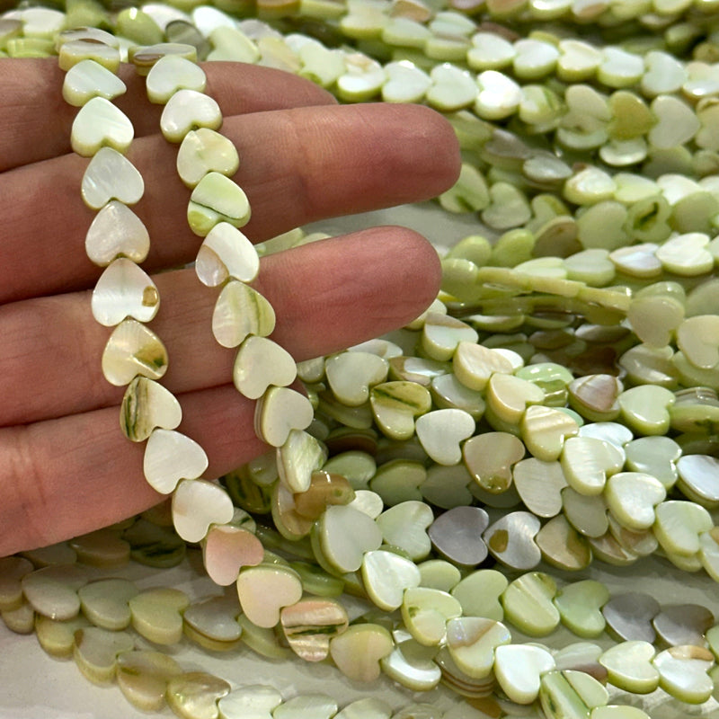 Mother Of Pearl Heart Colored 8mm Beads, Vertical Hole 48 Beads Strand