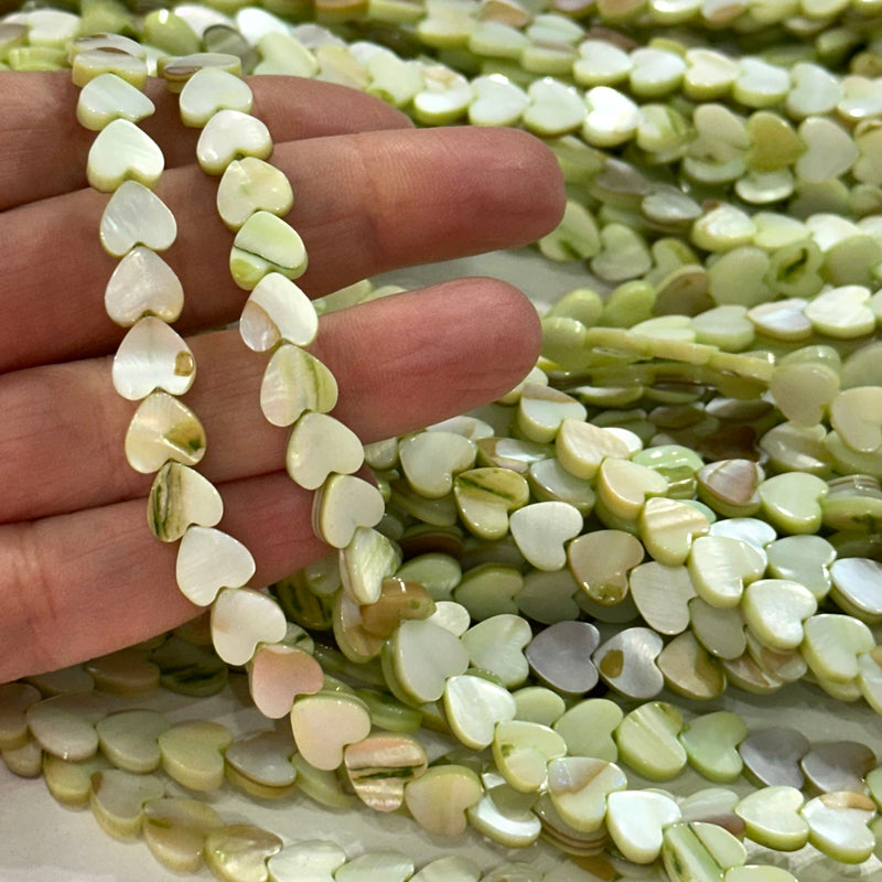 Mother Of Pearl Heart Colored 8mm Beads, Vertical Hole 48 Beads Strand