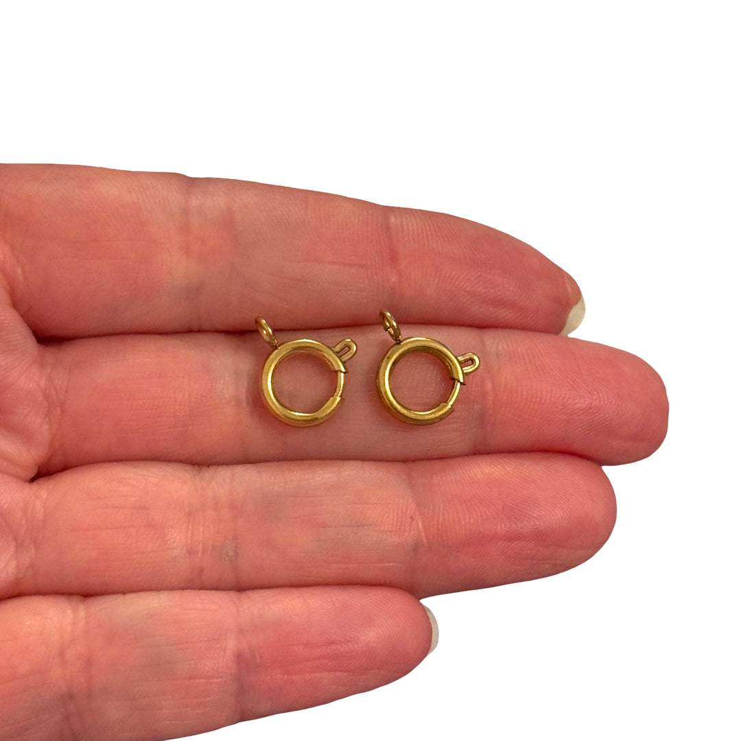 Waterproof 24Kt PVD Gold Plated Hypoallergenic Stainless Steel Spring Ring Clasp – 10mm, 1.5mm Loop Hole, 2pcs Pack