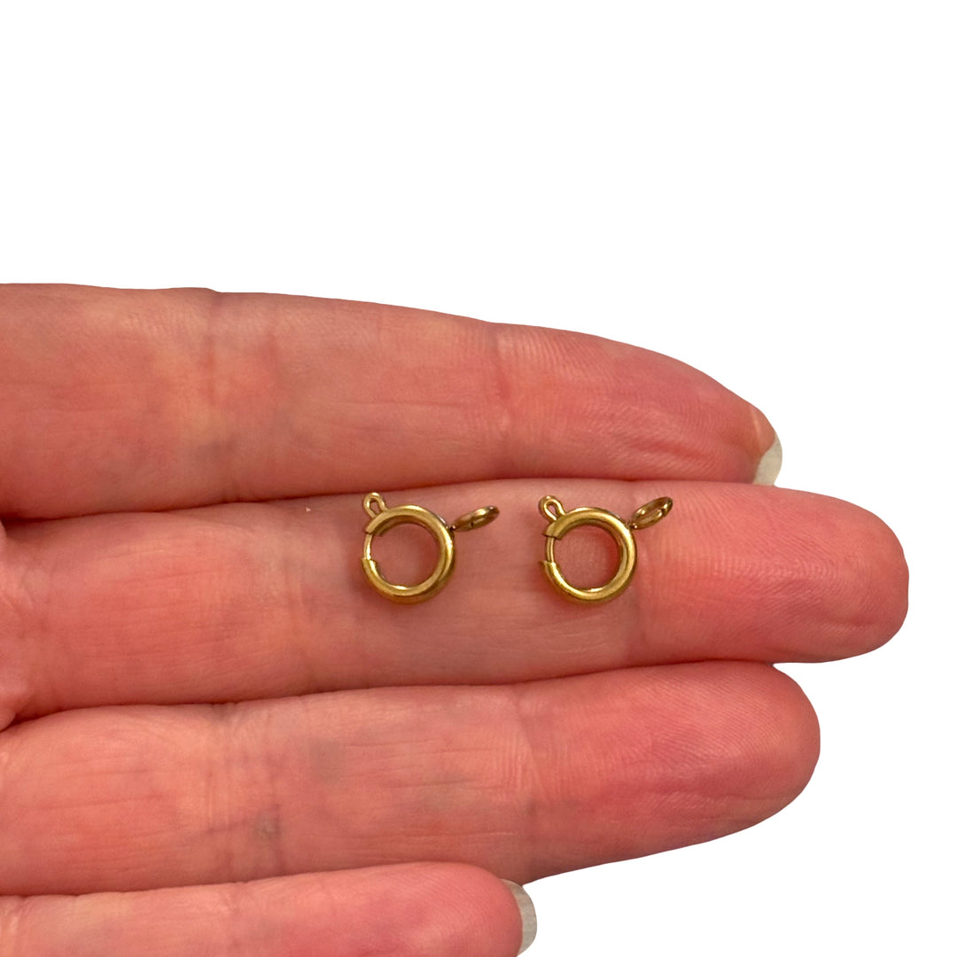 Waterproof 24Kt PVD Gold Plated Hypoallergenic Stainless Steel Spring Ring Clasp – 8mm, 1.5mm Loop Hole, 2pcs Pack