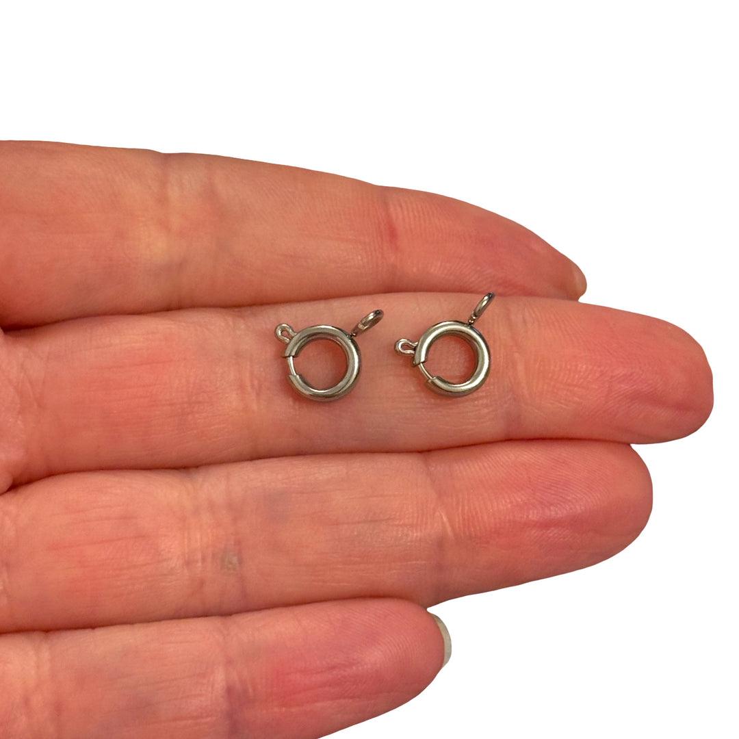 Waterproof Hypoallergenic Stainless Steel Spring Ring Clasp – 8mm, 1.5mm Loop Hole, 2pcs Pack