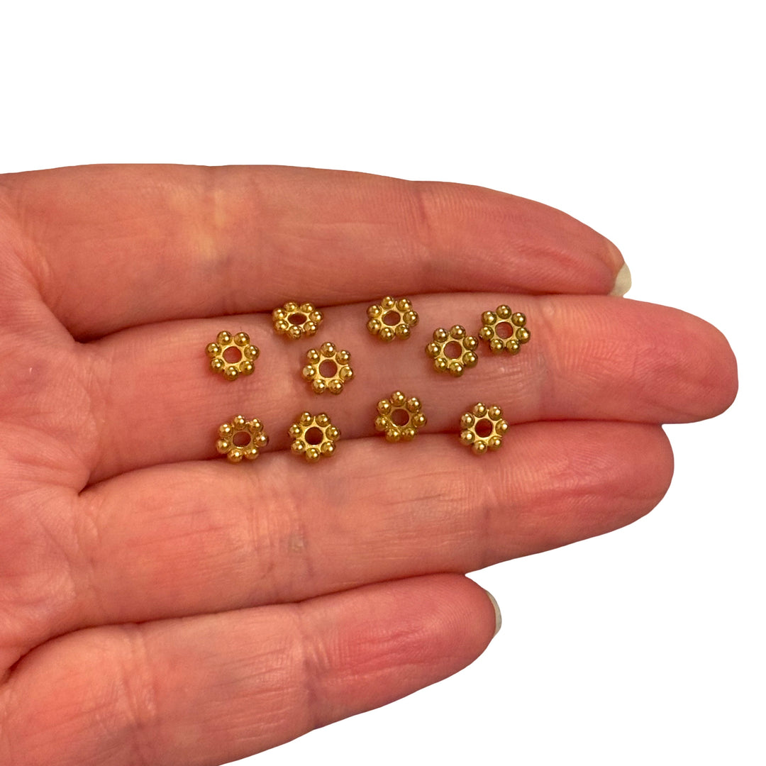Waterproof 24Kt PVD Gold Plated Stainless Steel Flower Spacer Beads – 5mm