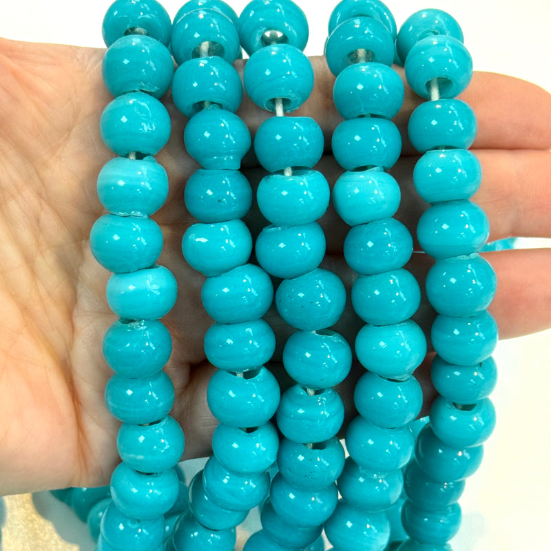 Traditional Turkish Artisan Handmade Round Large Hole Glass Beads, 10 Beads in a pack