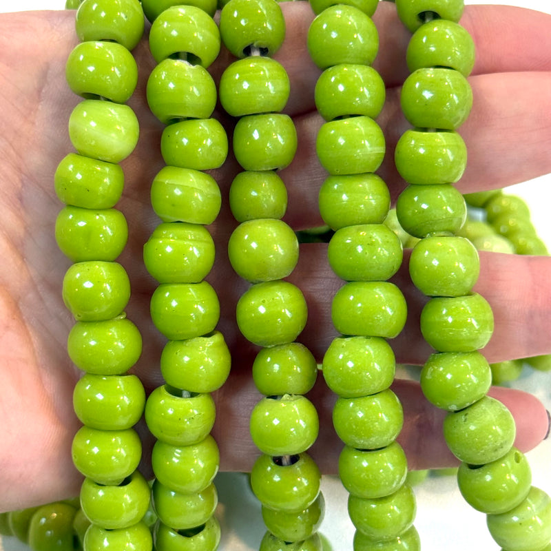 Traditional Turkish Artisan Handmade Round Large Hole Glass Beads, 10 Beads in a pack