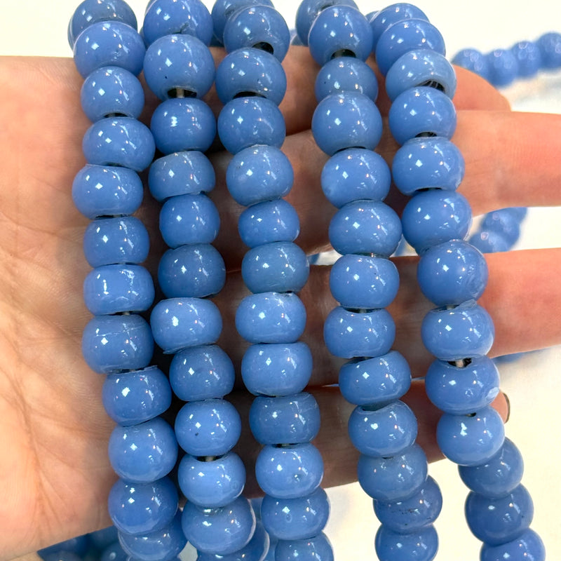 Traditional Turkish Artisan Handmade Round Large Hole Glass Beads, 10 Beads in a pack